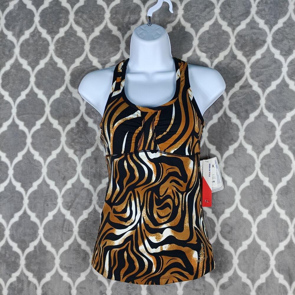 Yoga Tank Top Built In Bra Women Size Small Brown Black Crossback